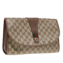 GUCCI GG Supreme Web Sherry Line Clutch Bag PVC Beige 156 01 031 Auth yk15347-1