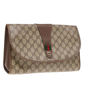 GUCCI GG Supreme Web Sherry Line Clutch Bag PVC Beige 156 01 031 Auth yk15347