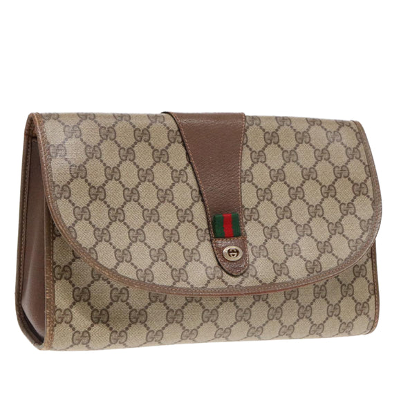 GUCCI GG Supreme Web Sherry Line Clutch Bag PVC Beige 156 01 031 Auth yk15347