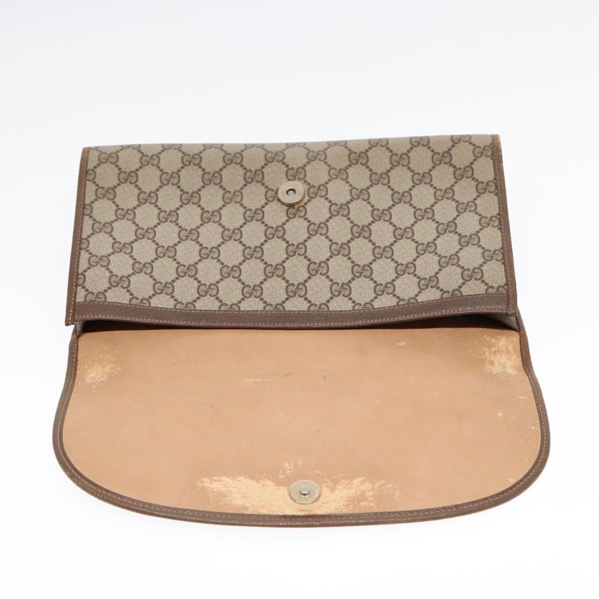 GUCCI GG Supreme Web Sherry Line Clutch Bag PVC Beige 156 01 031 Auth yk15347