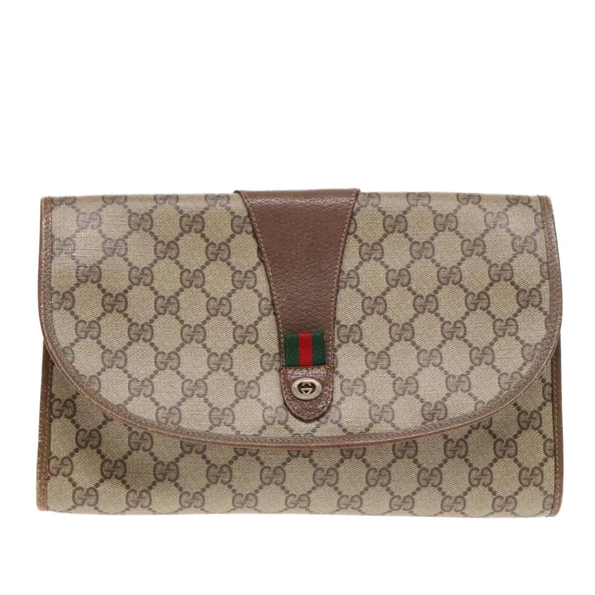 GUCCI GG Supreme Web Sherry Line Clutch Bag PVC Beige 156 01 031 Auth yk15347