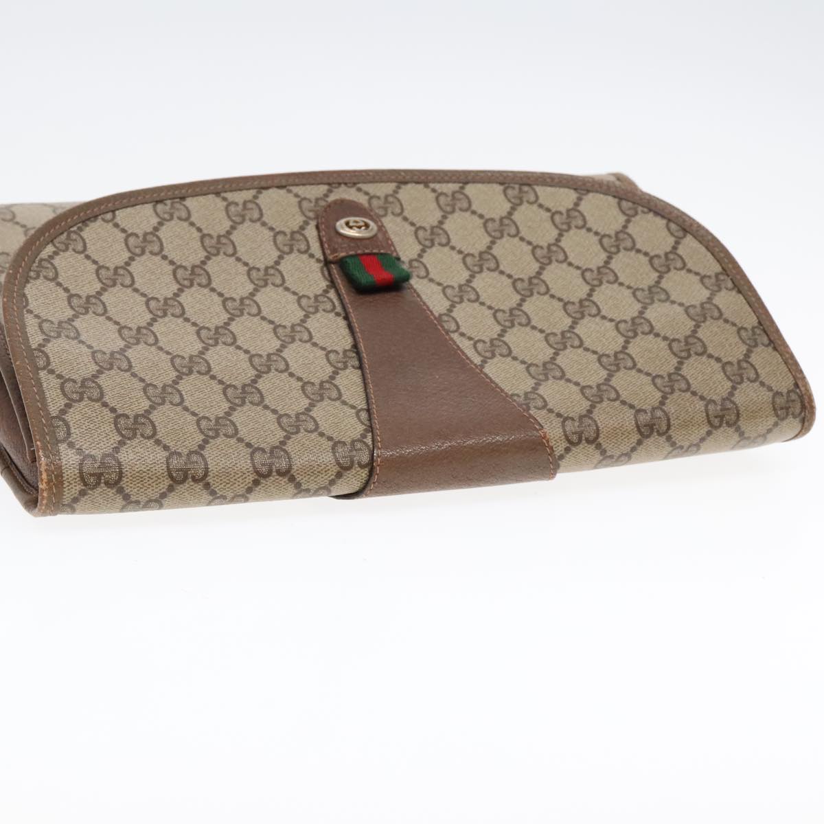 GUCCI GG Supreme Web Sherry Line Clutch Bag PVC Beige 156 01 031 Auth yk15347