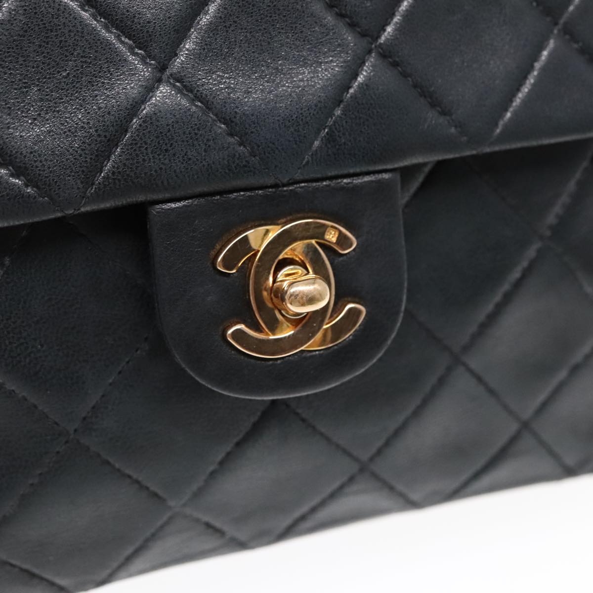 CHANEL Mini Matelasse Chain Shoulder Bag Lamb Skin Black Gold CC Auth yk15360