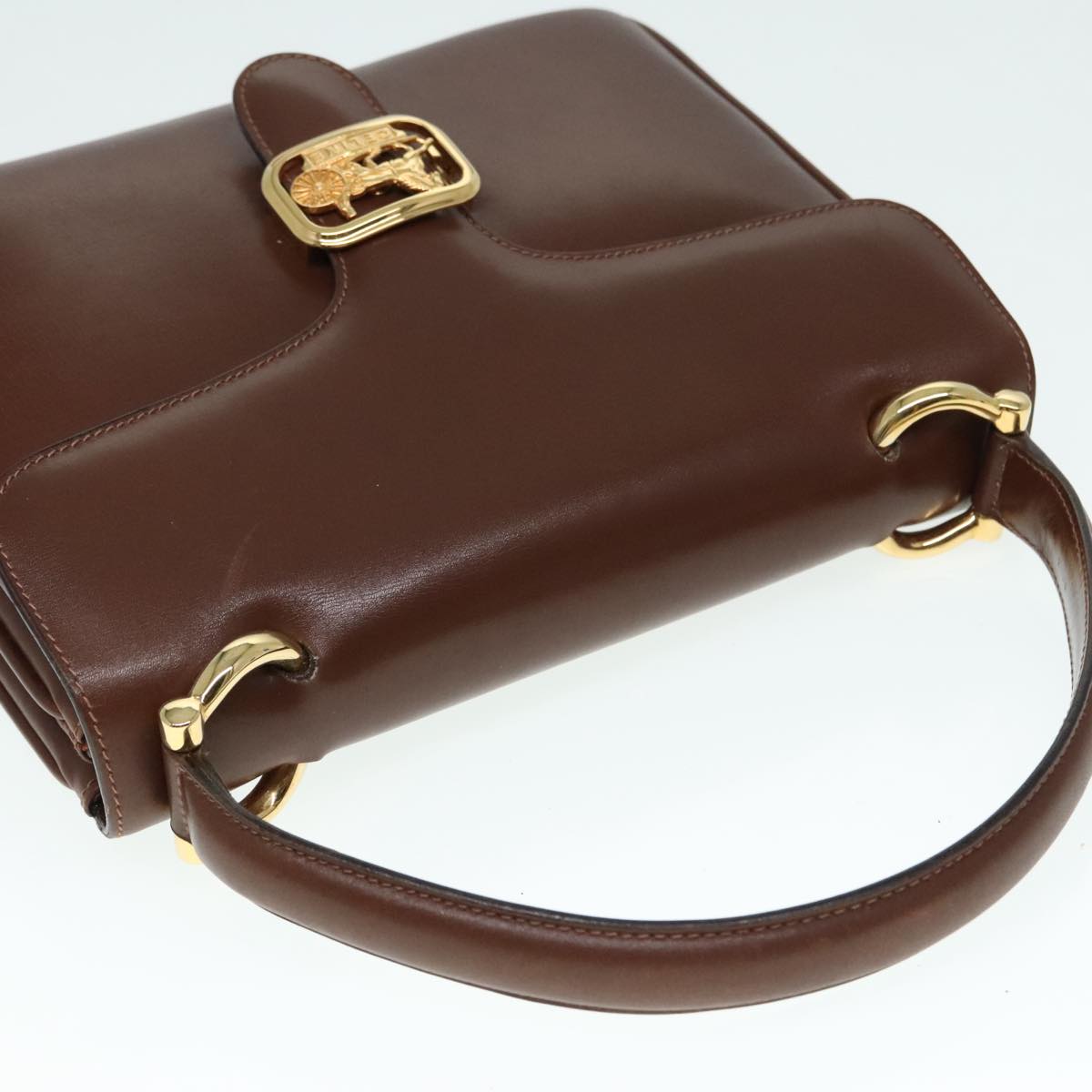 CELINE Horse Carriage Hand Bag Leather Brown Gold Auth yk15361