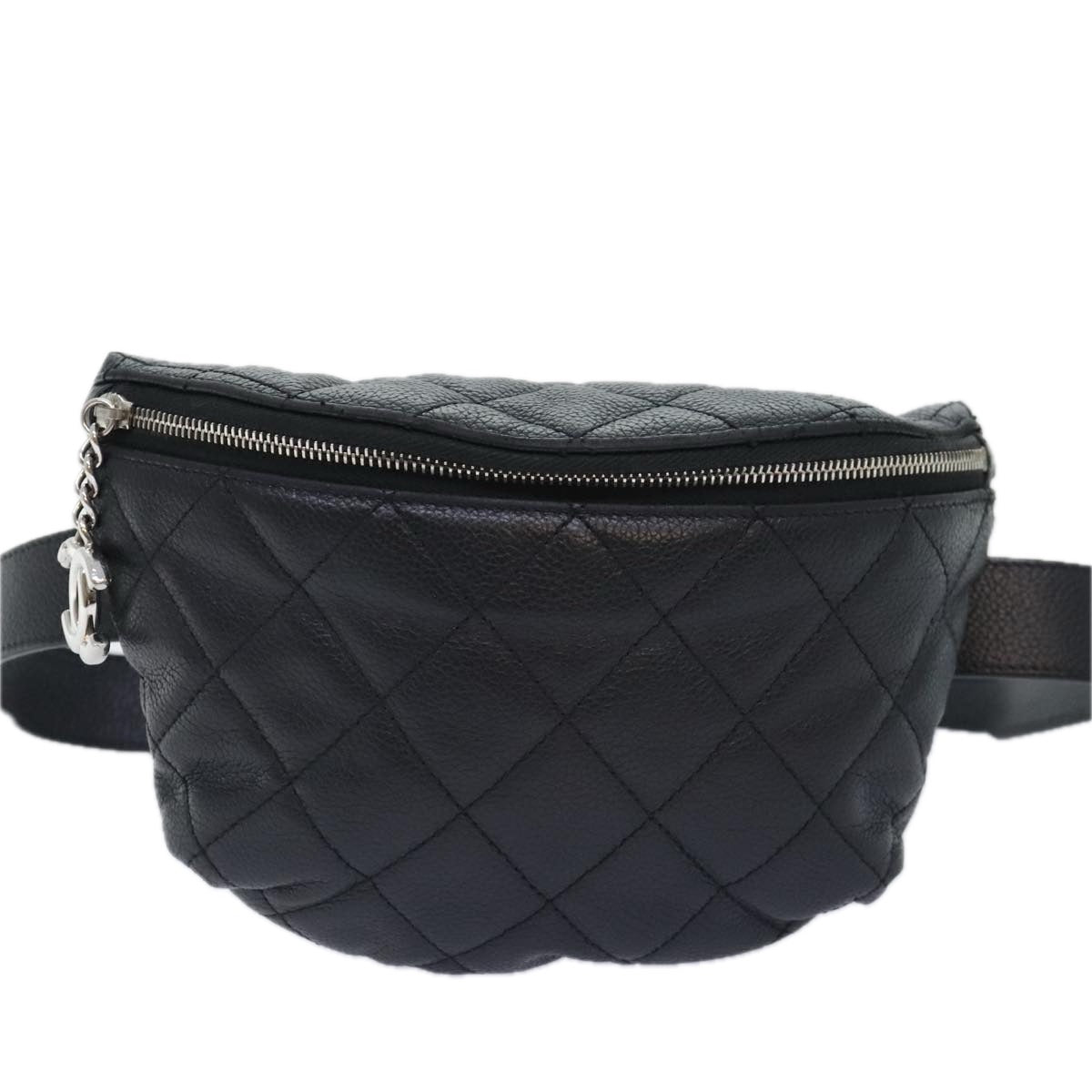 CHANEL Matelasse Waist bag Caviar Skin Black Silver CC Auth yk15369 - 0