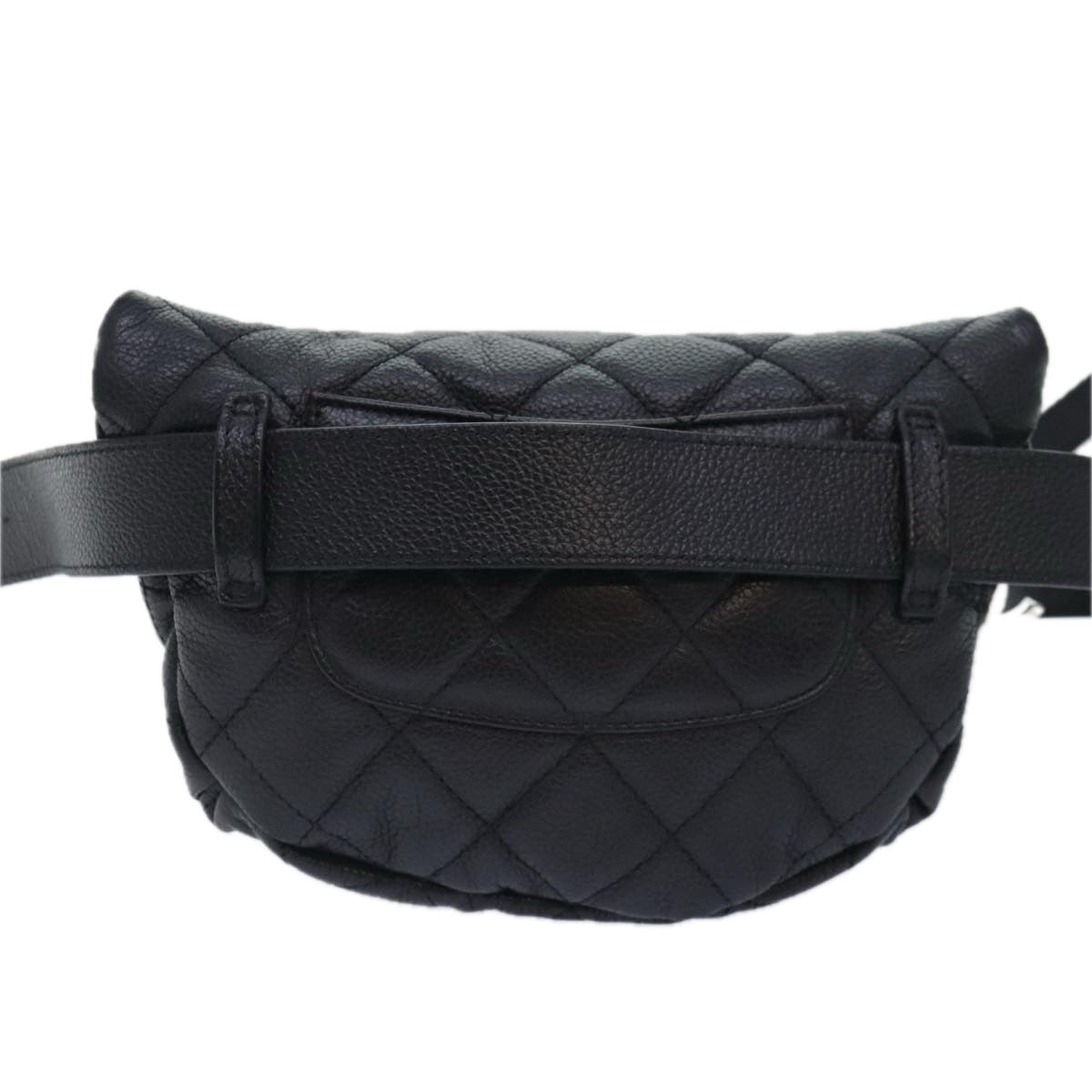 CHANEL Matelasse Waist bag Caviar Skin Black Silver CC Auth yk15369