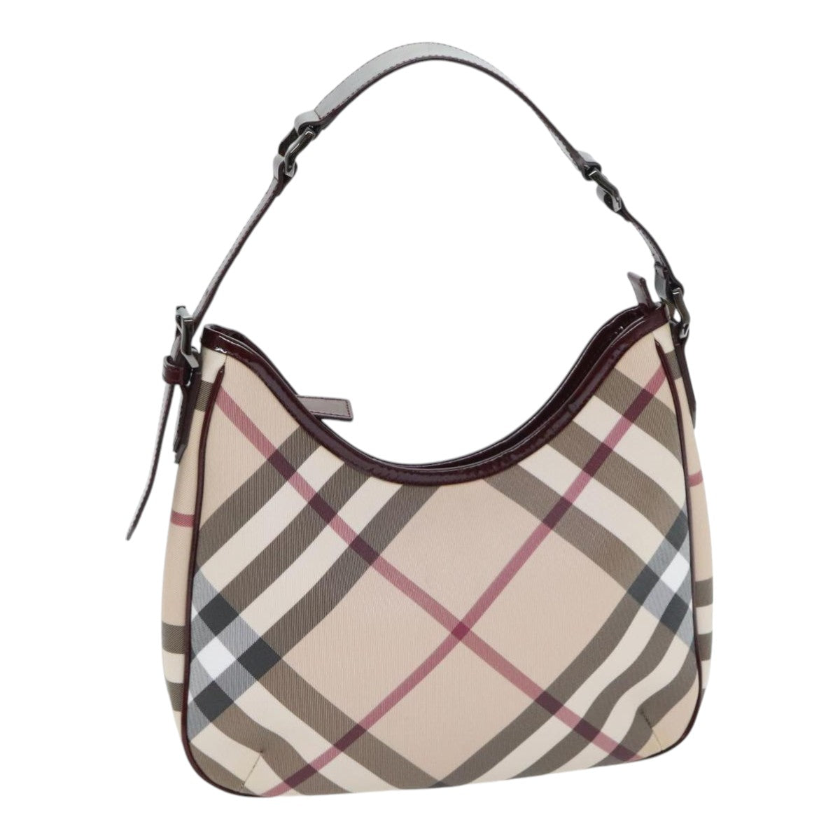 BURBERRY Nova Check Shoulder Bag PVC Leather Beige Silver Auth yk15386