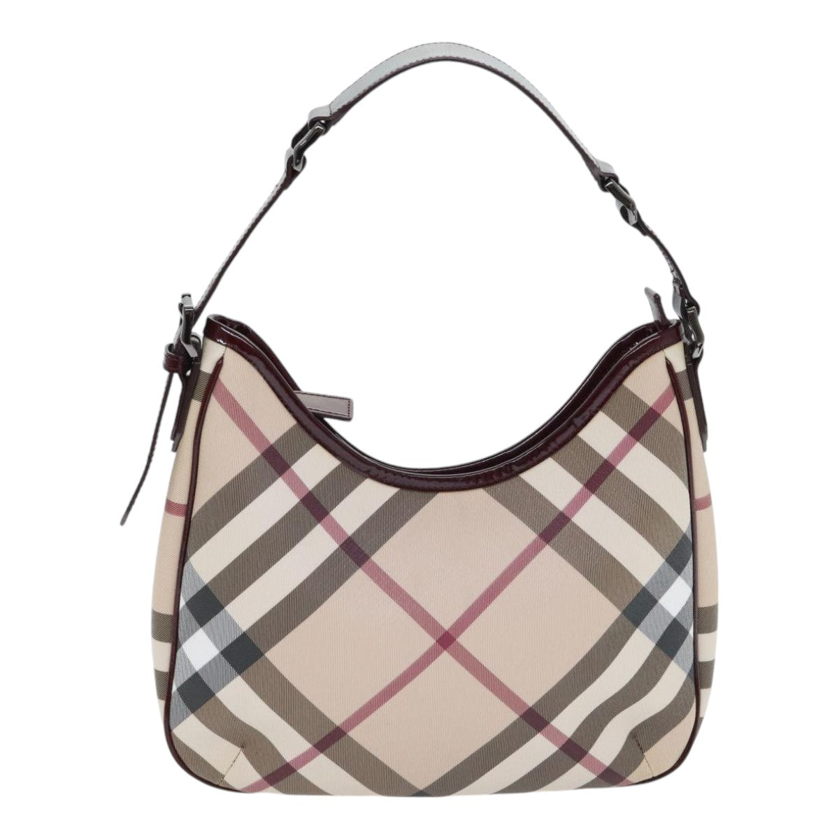 BURBERRY Nova Check Shoulder Bag PVC Leather Beige Silver Auth yk15386