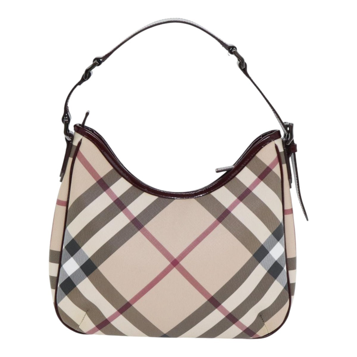 BURBERRY Nova Check Shoulder Bag PVC Leather Beige Silver Auth yk15386 - 0