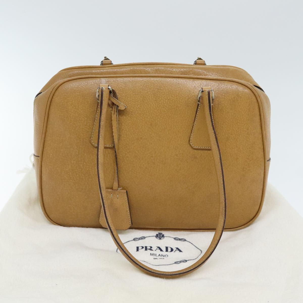 PRADA Shoulder Bag Leather Brown Silver Auth yk15387