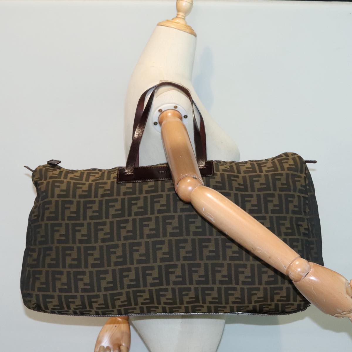 FENDI Zucca Canvas Boston Bag Brown Auth yk15391