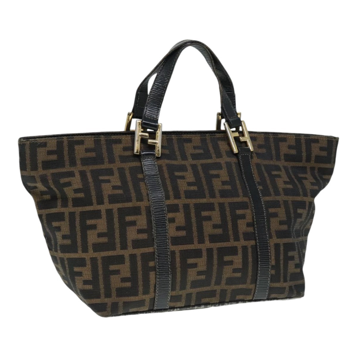 FENDI Zucca Canvas Mamma Baguette Hand Bag Black Gold Brown Auth yk15394