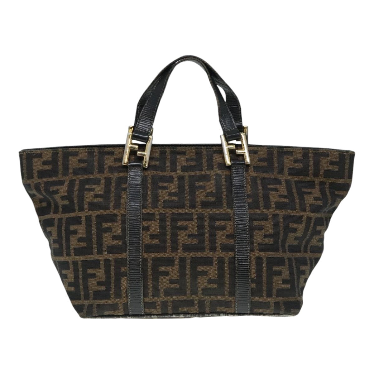 FENDI Zucca Canvas Mamma Baguette Hand Bag Black Gold Brown Auth yk15394