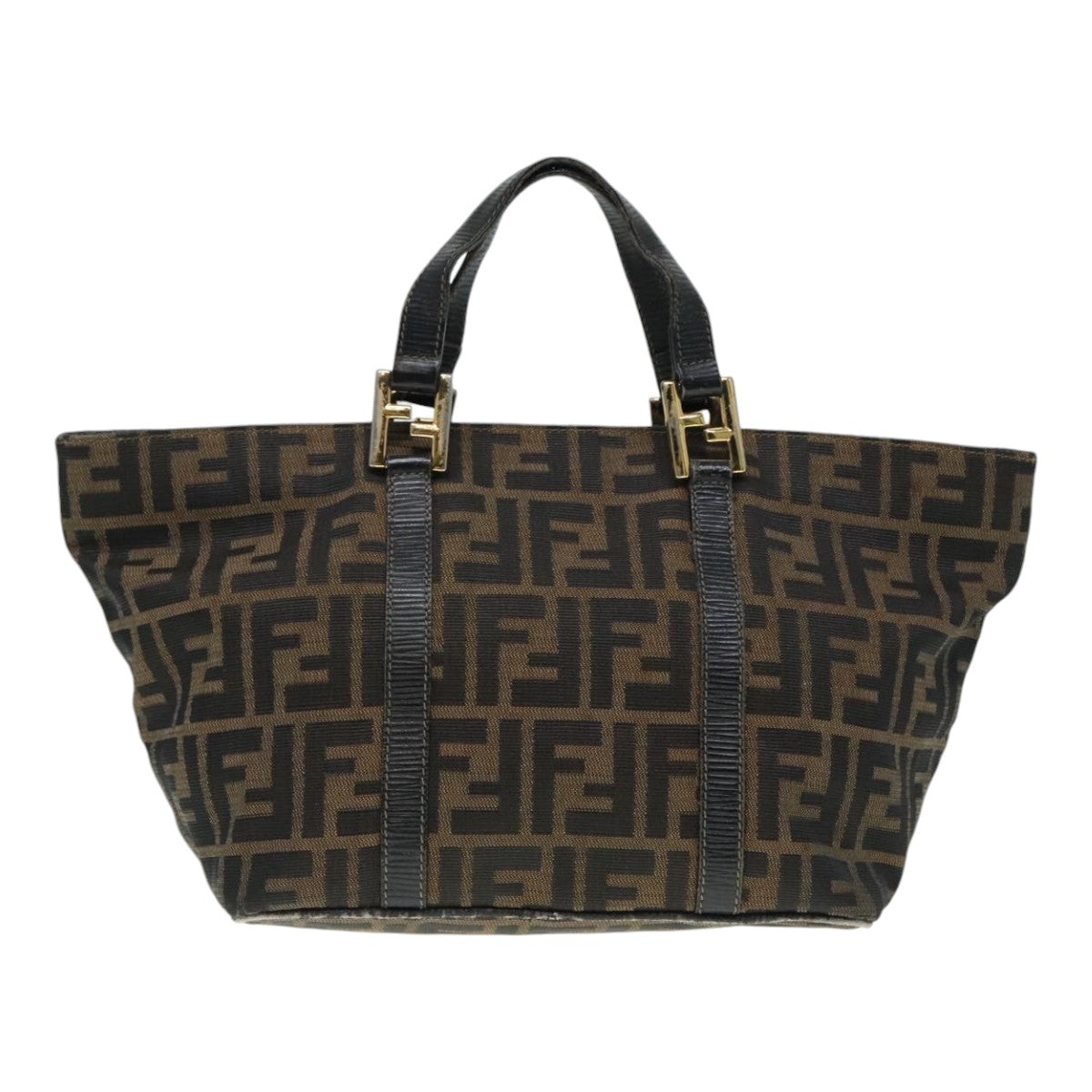 FENDI Zucca Canvas Mamma Baguette Hand Bag Black Gold Brown Auth yk15394 - 0