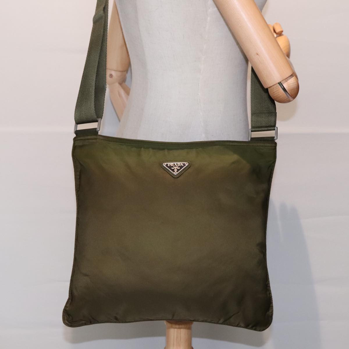 PRADA Shoulder Bag Nylon Khaki Auth yk15402