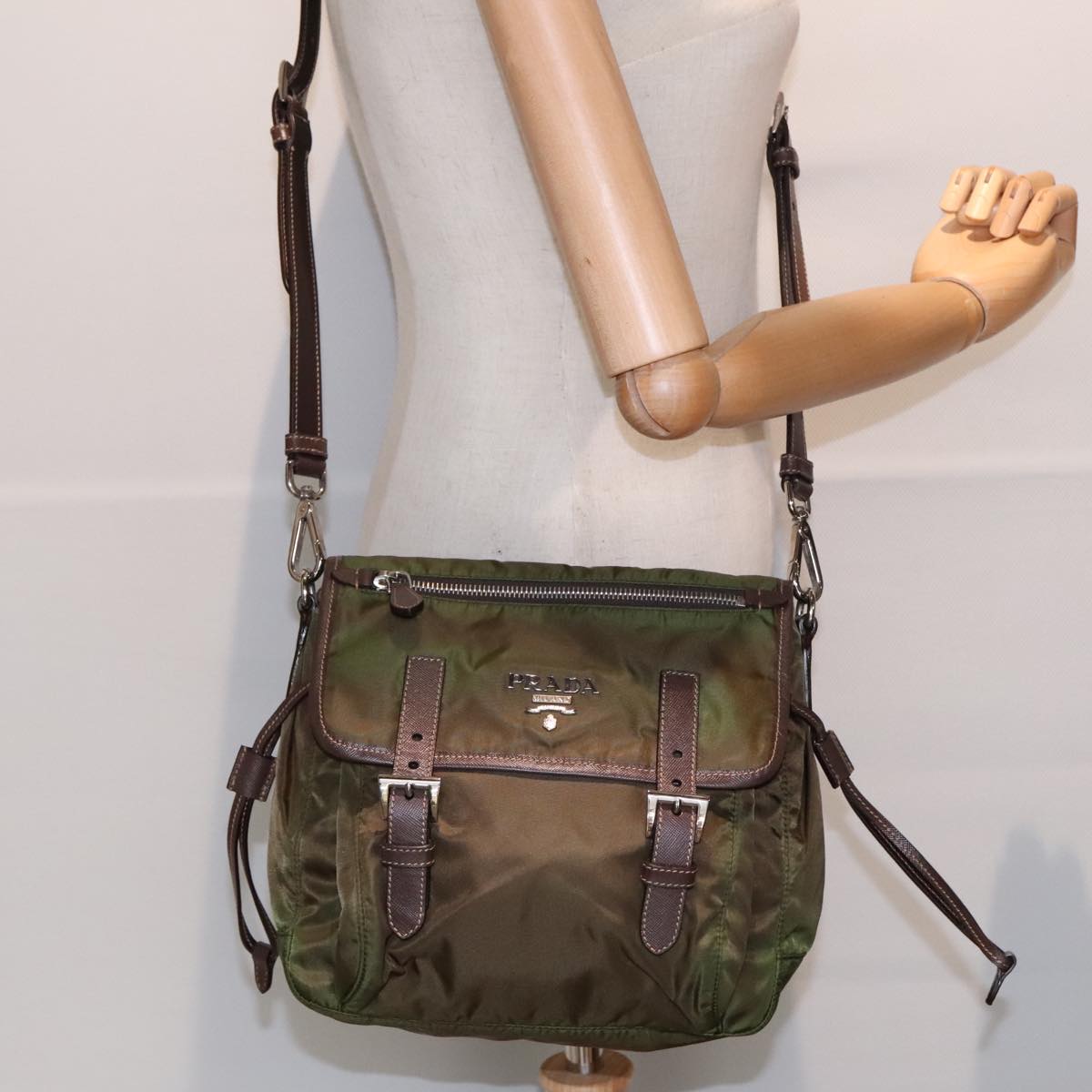 PRADA Shoulder Bag Nylon Khaki Auth yk15404