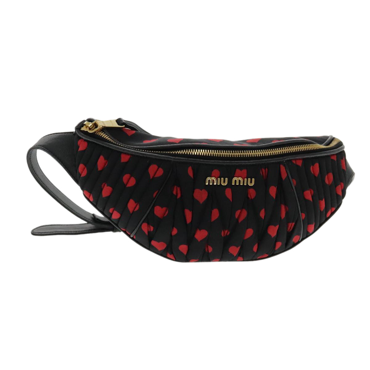 Miu Miu Heart Matelasse Waist bag Canvas Red Black gold Auth yk15421