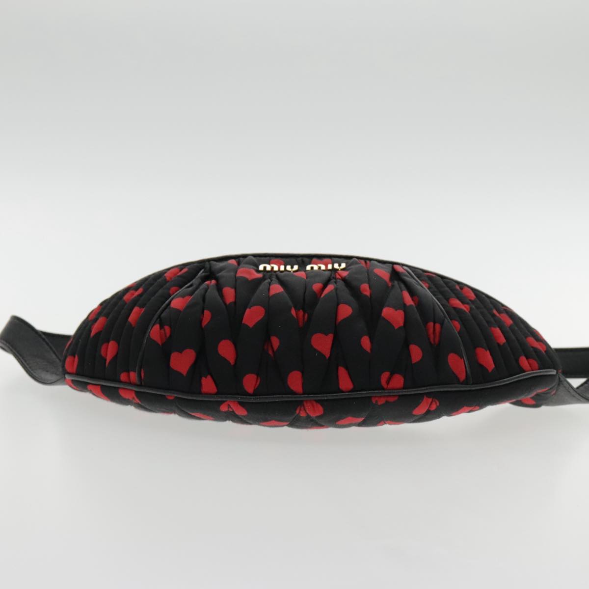 Miu Miu Heart Matelasse Waist bag Canvas Red Black gold Auth yk15421