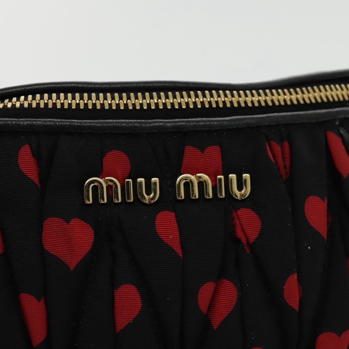 Miu Miu Heart Matelasse Waist bag Canvas Red Black gold Auth yk15421