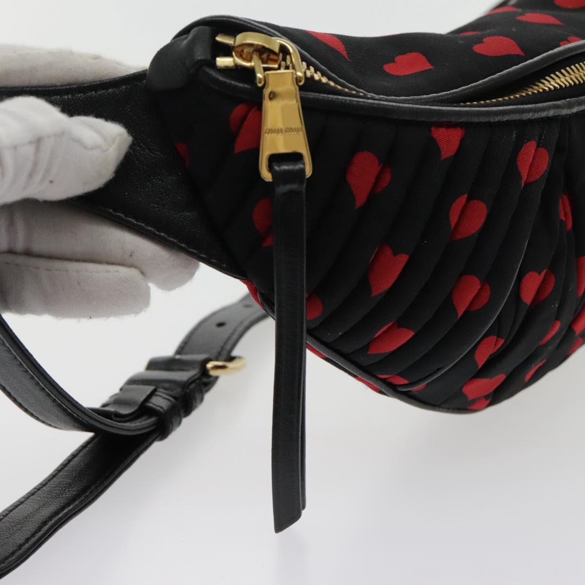 Miu Miu Heart Matelasse Waist bag Canvas Red Black gold Auth yk15421