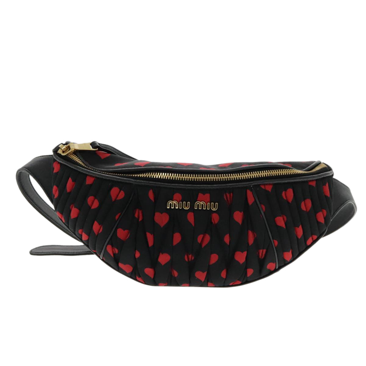 Miu Miu Heart Matelasse Waist bag Canvas Red Black gold Auth yk15421 - 0