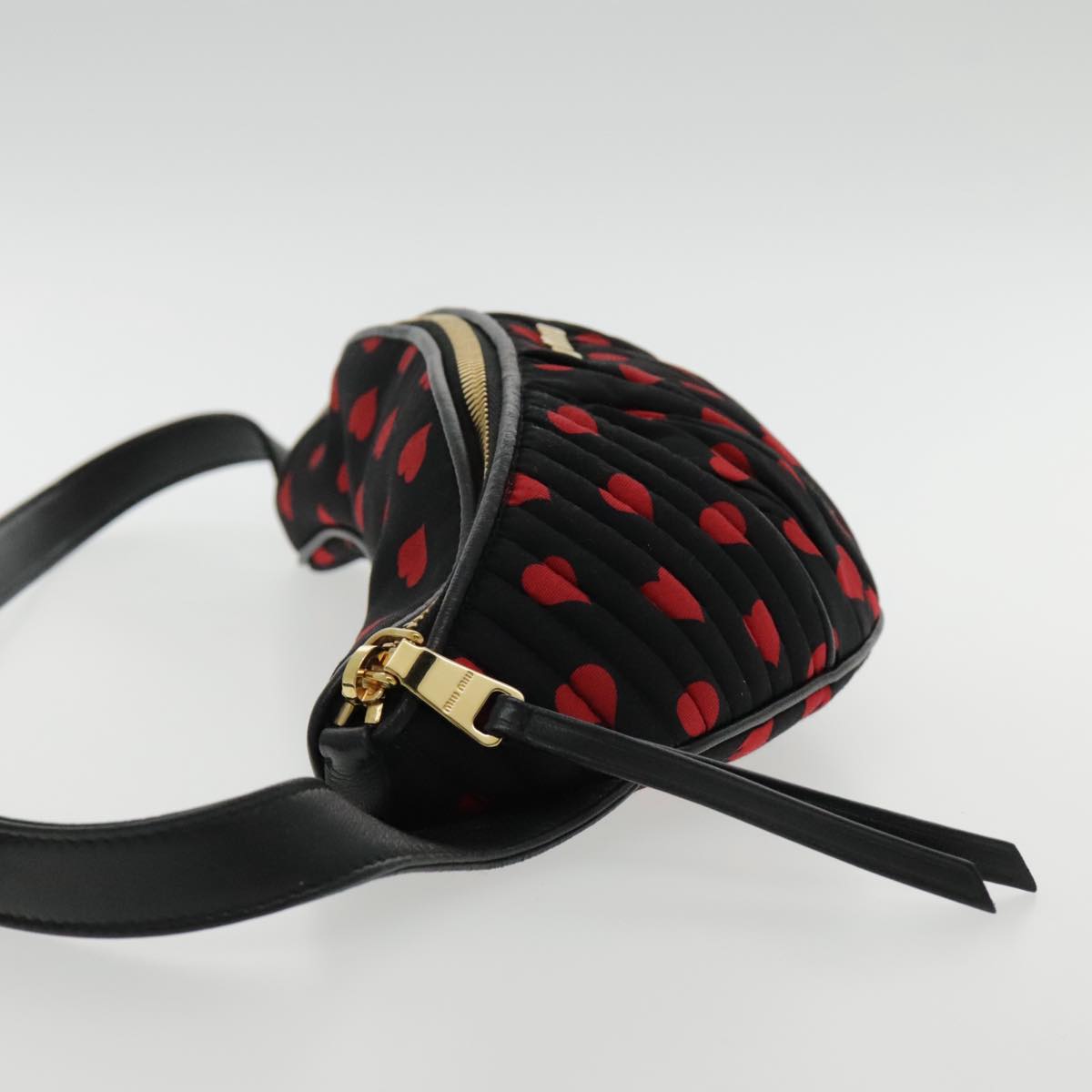 Miu Miu Heart Matelasse Waist bag Canvas Red Black gold Auth yk15421