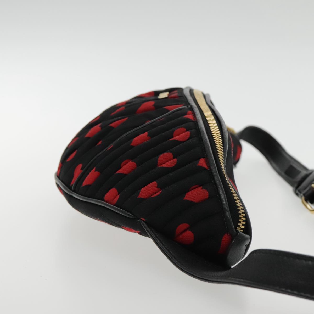 Miu Miu Heart Matelasse Waist bag Canvas Red Black gold Auth yk15421