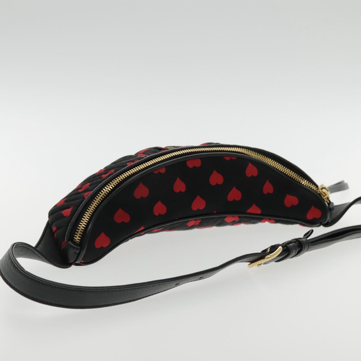 Miu Miu Heart Matelasse Waist bag Canvas Red Black gold Auth yk15421