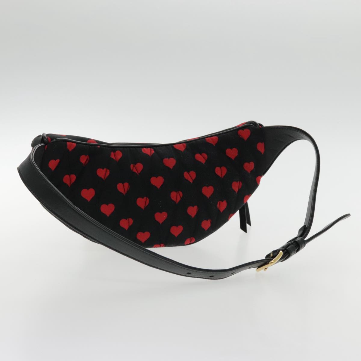 Miu Miu Heart Matelasse Waist bag Canvas Red Black gold Auth yk15421