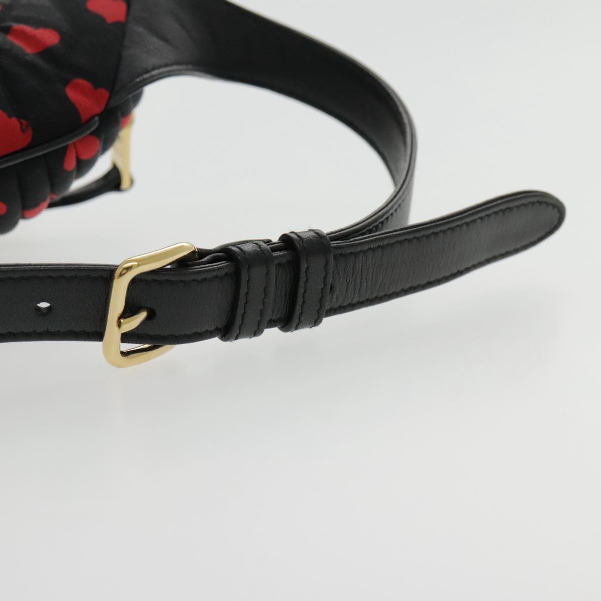 Miu Miu Heart Matelasse Waist bag Canvas Red Black gold Auth yk15421