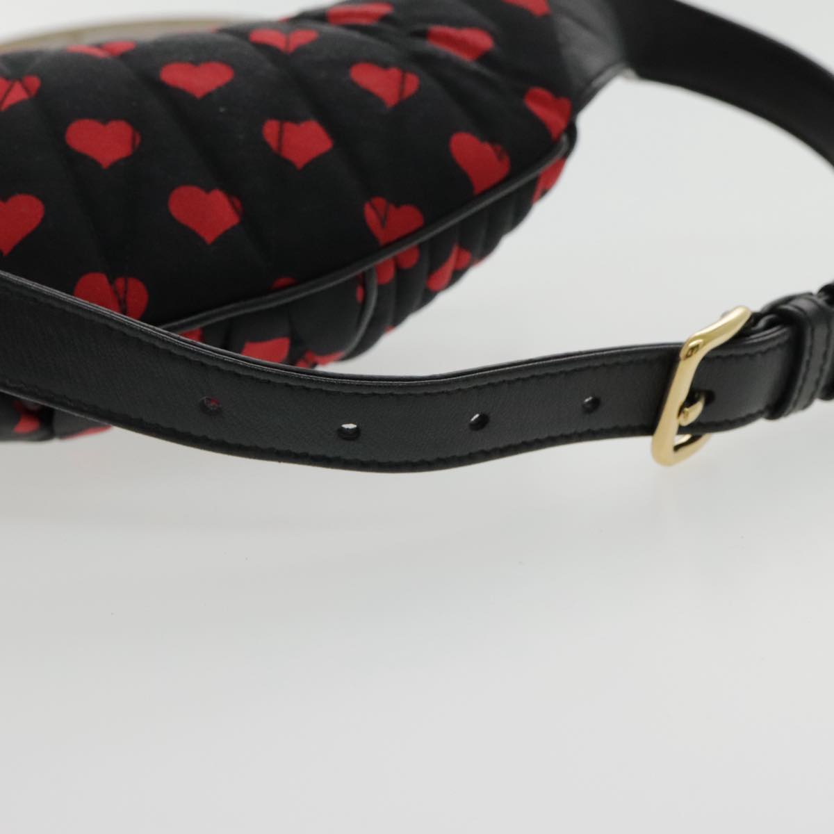 Miu Miu Heart Matelasse Waist bag Canvas Red Black gold Auth yk15421