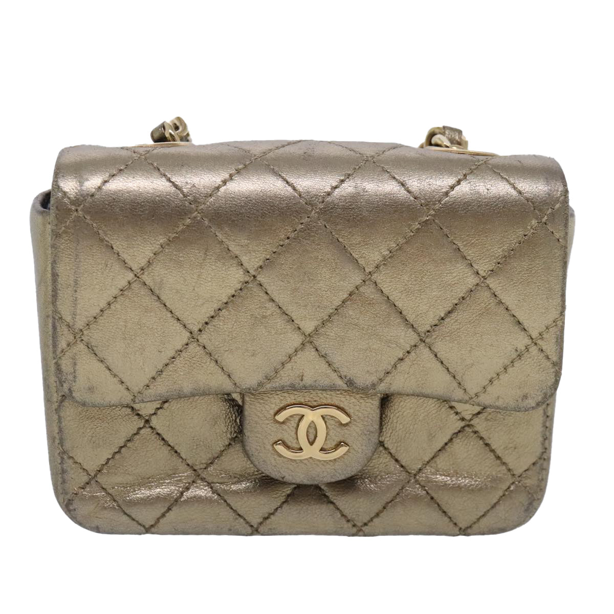 CHANEL Mini Mini Matelasse Chain Pouch Lamb Skin Gold CC Auth yk15423