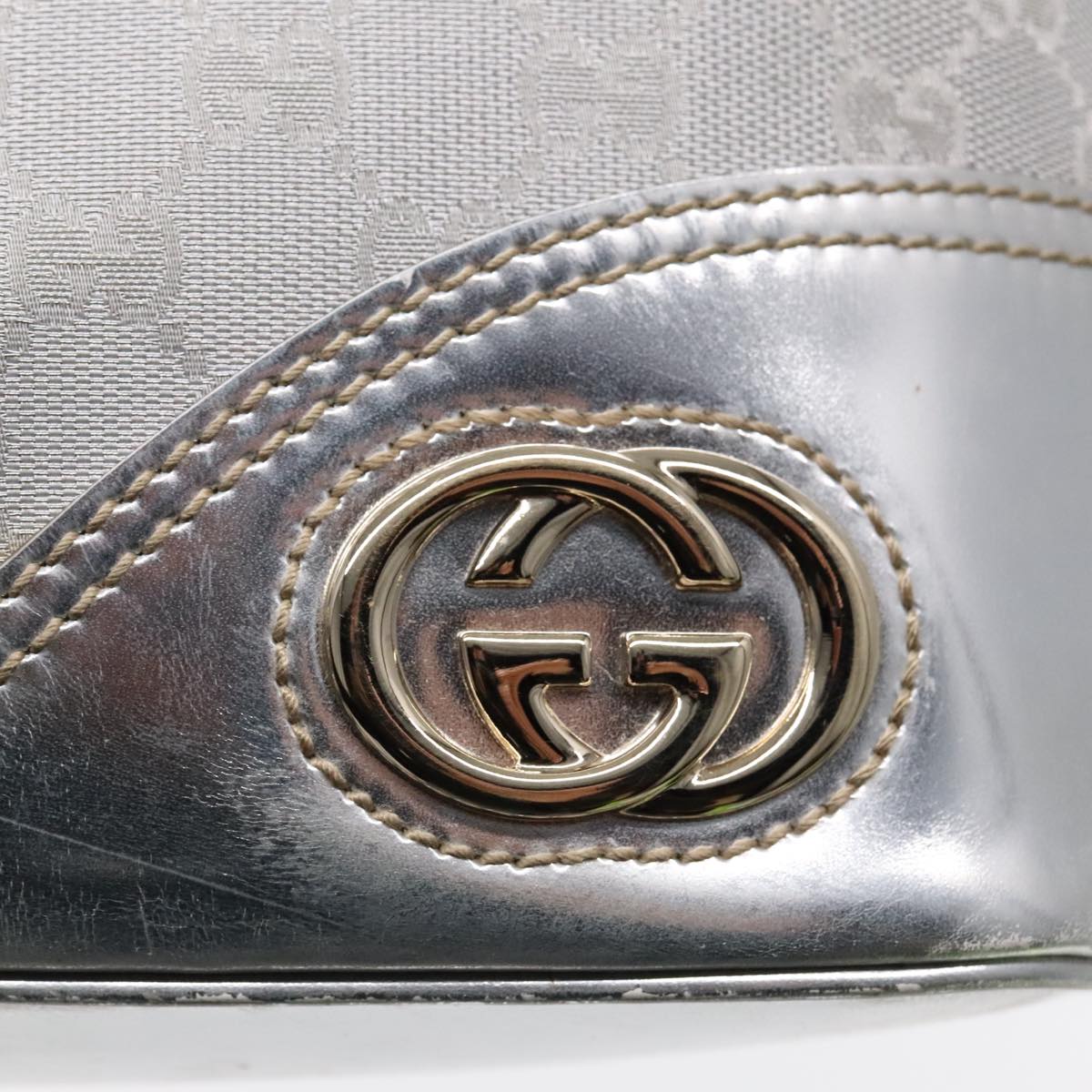 GUCCI GG Canvas Shoulder Bag Gold Silver 182491 Auth yk15428