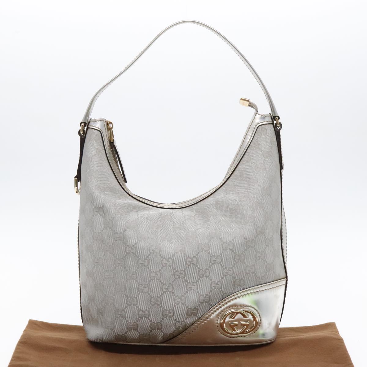 GUCCI GG Canvas Shoulder Bag Gold Silver 182491 Auth yk15428