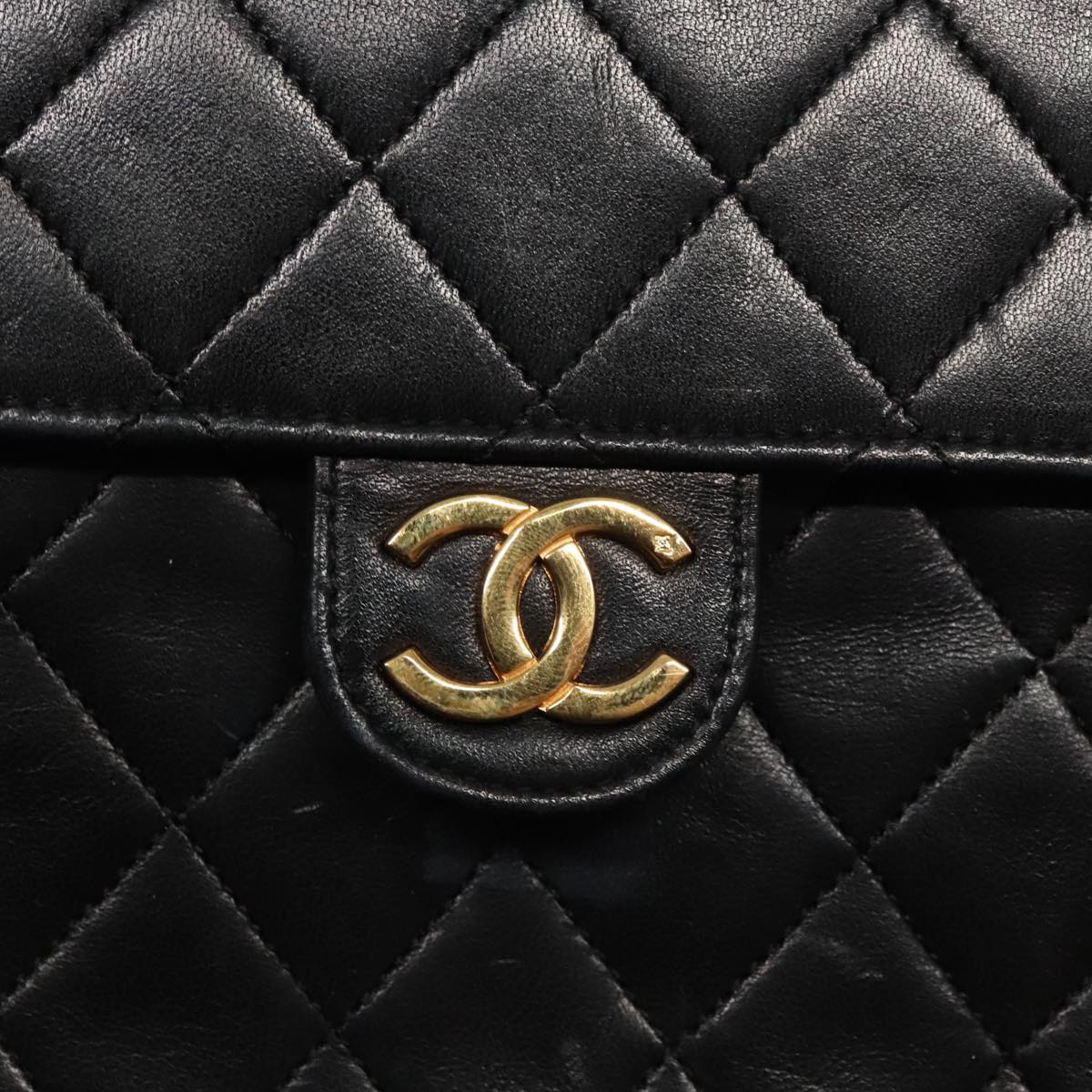 CHANEL Matelasse Chain Shoulder Bag Lamb Skin Black Gold CC Auth yk15430