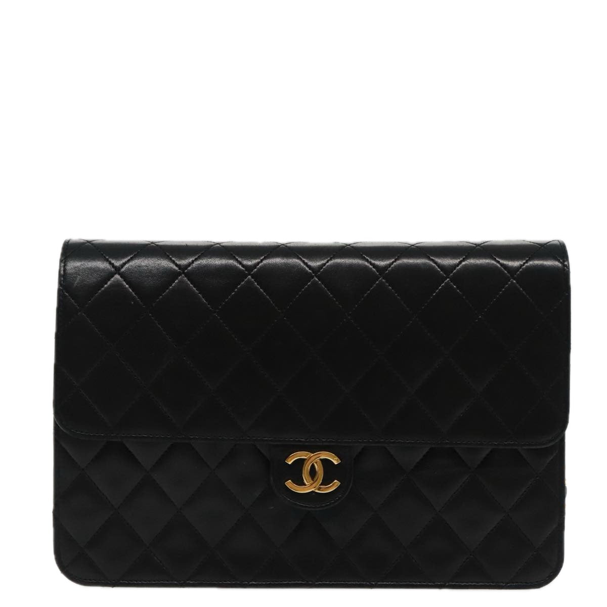 CHANEL Matelasse Chain Shoulder Bag Lamb Skin Black Gold CC Auth yk15430