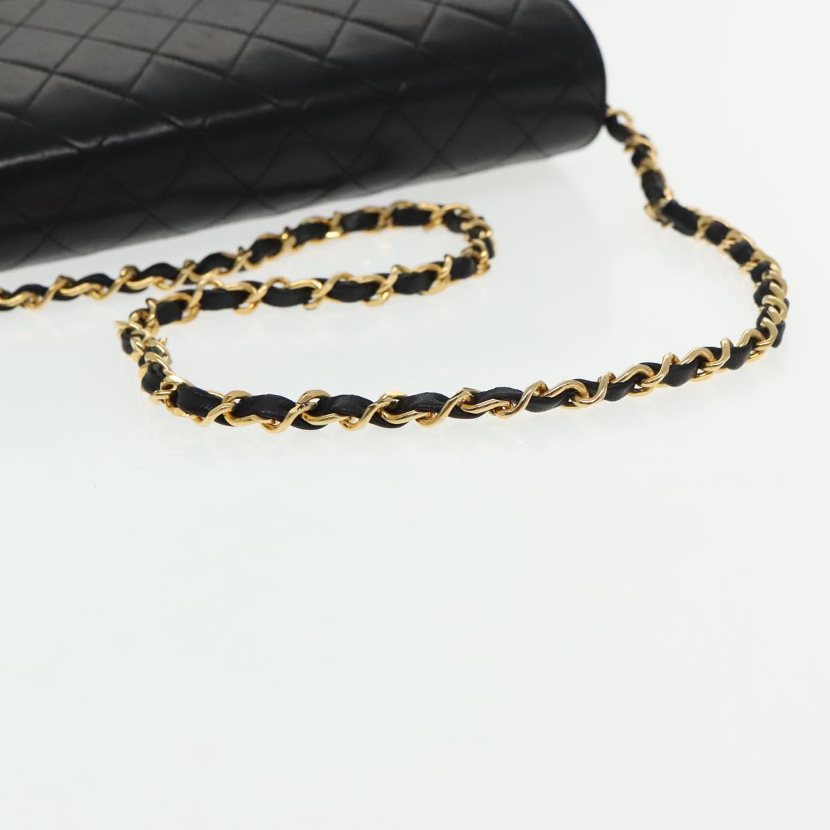 CHANEL Matelasse Chain Shoulder Bag Lamb Skin Black Gold CC Auth yk15430