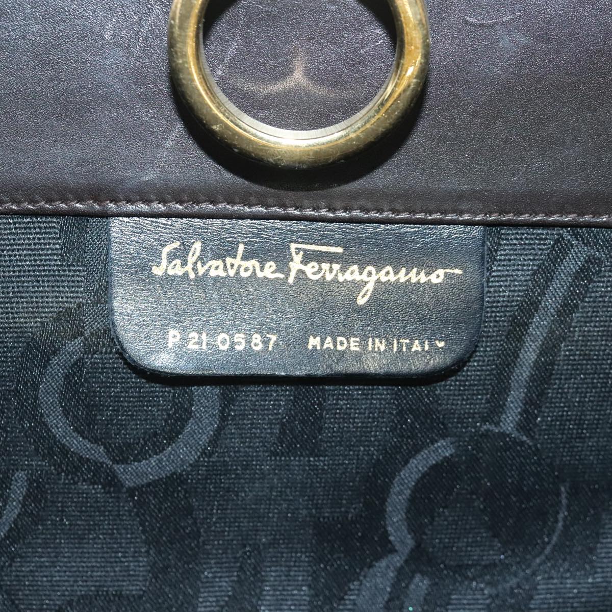 Salvatore Ferragamo Gancini Chain Shoulder Bag Leather Brown Gold Auth yk15441