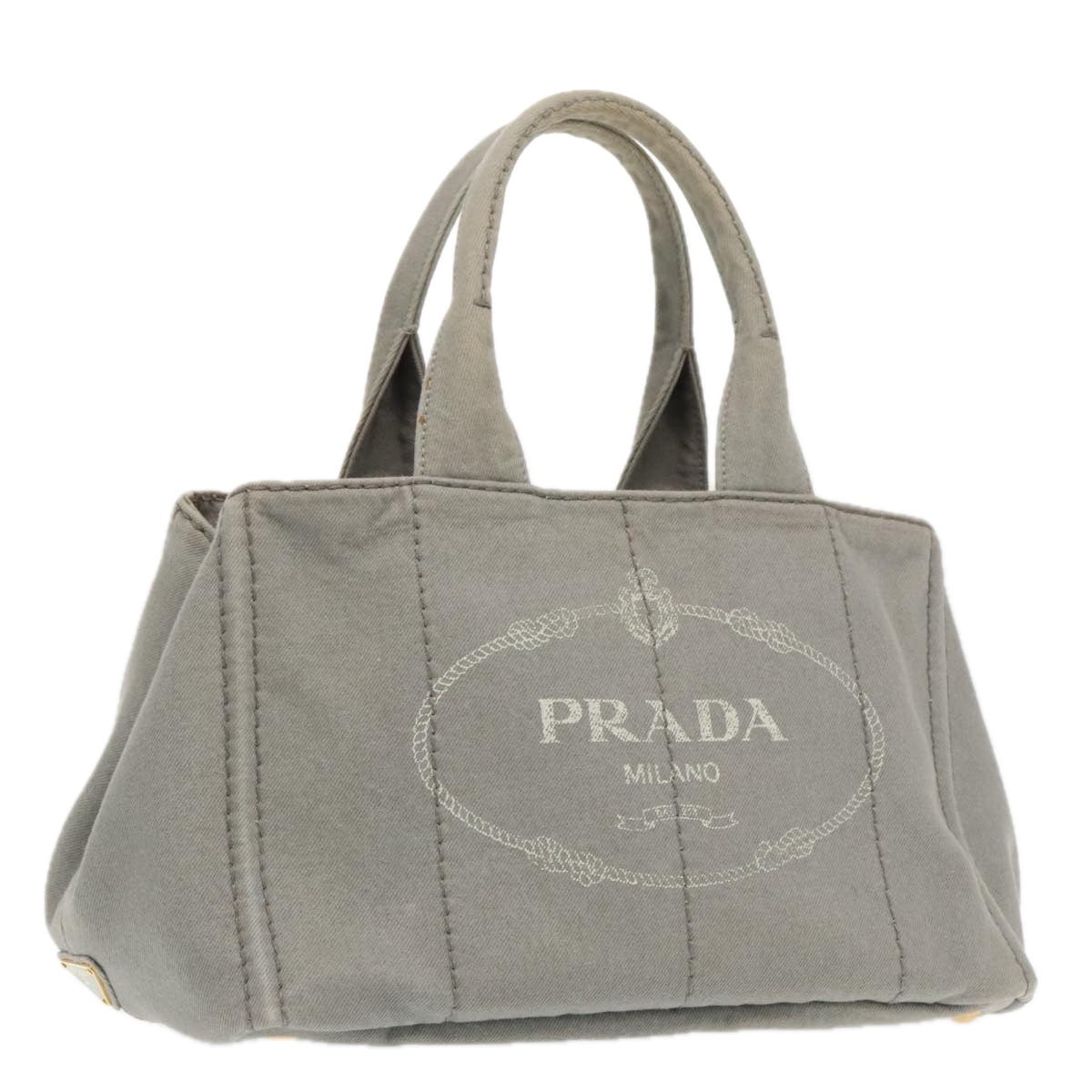 PRADA Canapa MM Hand Bag Denim Gray Gold Auth yk15444