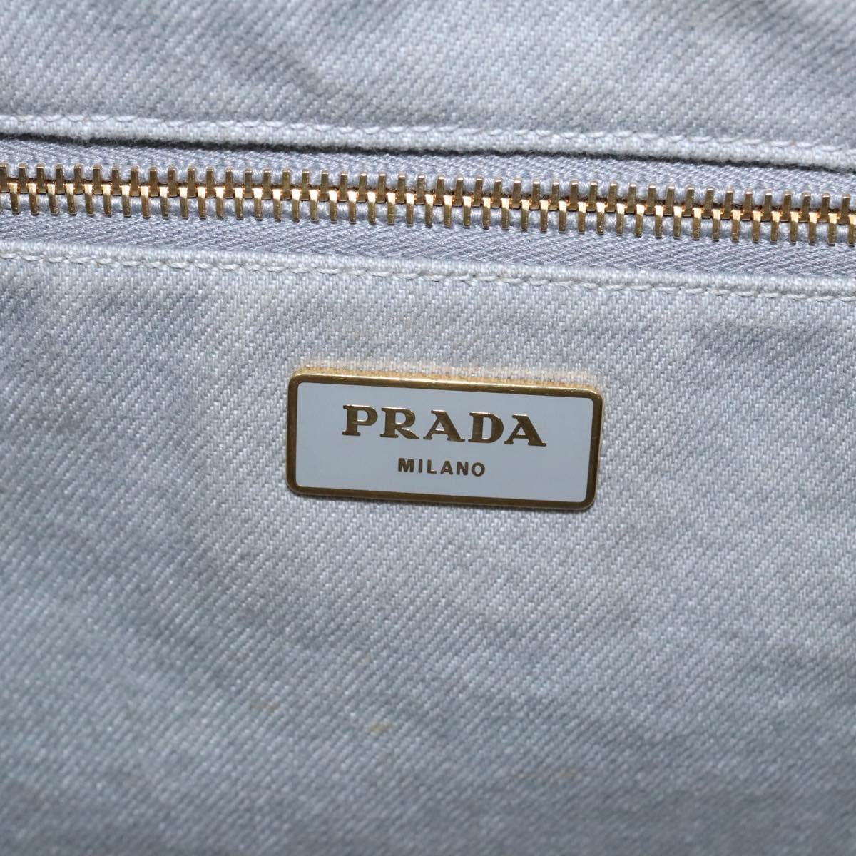 PRADA Canapa MM Hand Bag Denim Gray Gold Auth yk15444