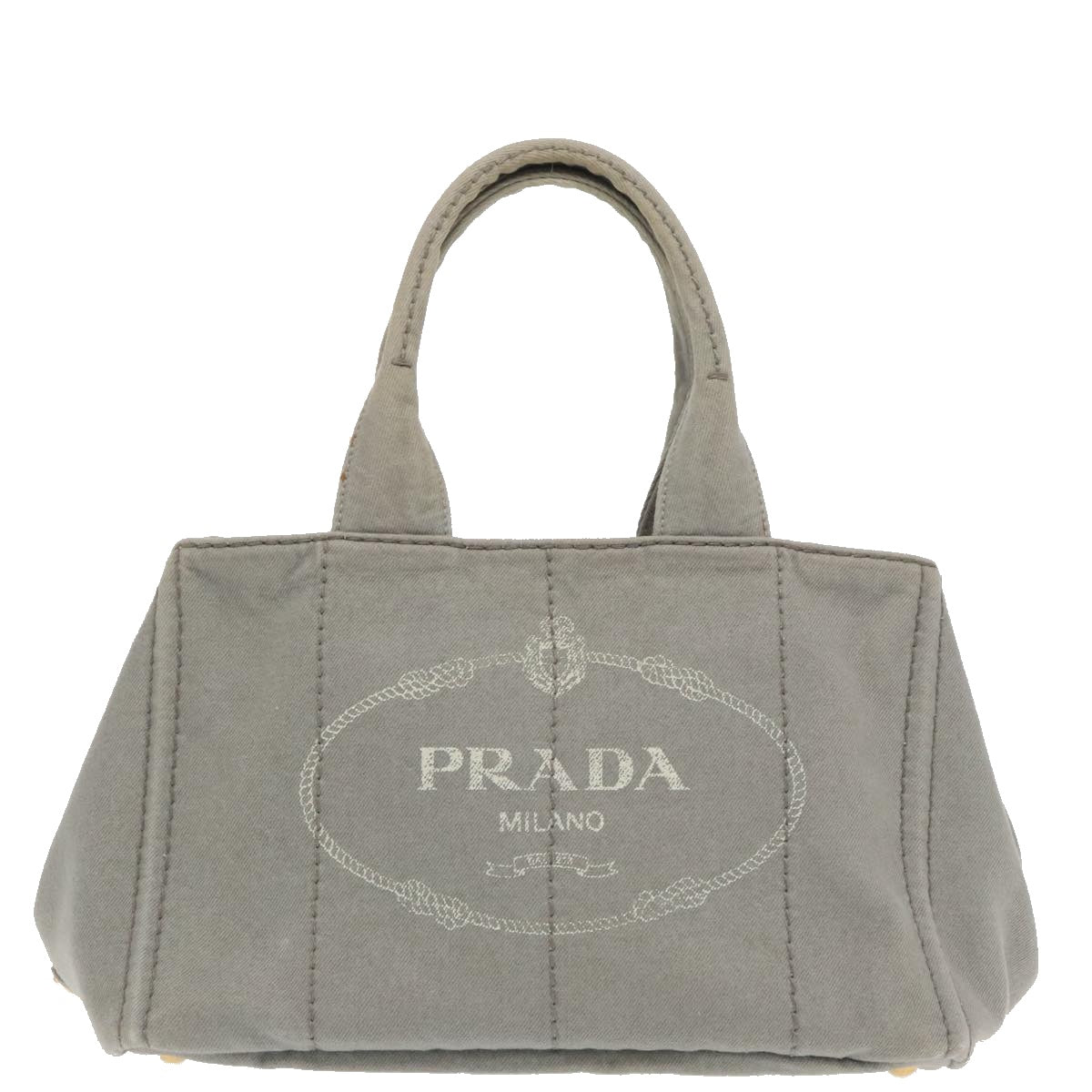 PRADA Canapa MM Hand Bag Denim Gray Gold Auth yk15444