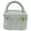 CHANEL Matelasse Vanity Cosmetic Pouch Lamb Skin Blue Gold CC Auth yk15445-2