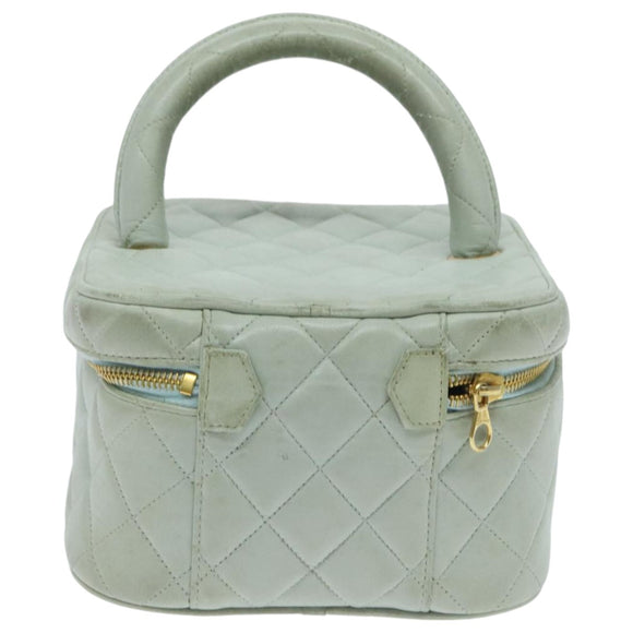 CHANEL Matelasse Vanity Cosmetic Pouch Lamb Skin Blue Gold CC Auth yk15445
