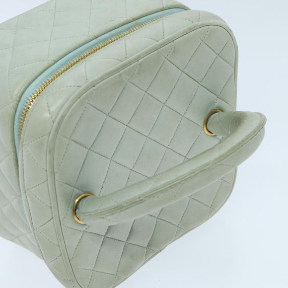 CHANEL Matelasse Vanity Cosmetic Pouch Lamb Skin Blue Gold CC Auth yk15445