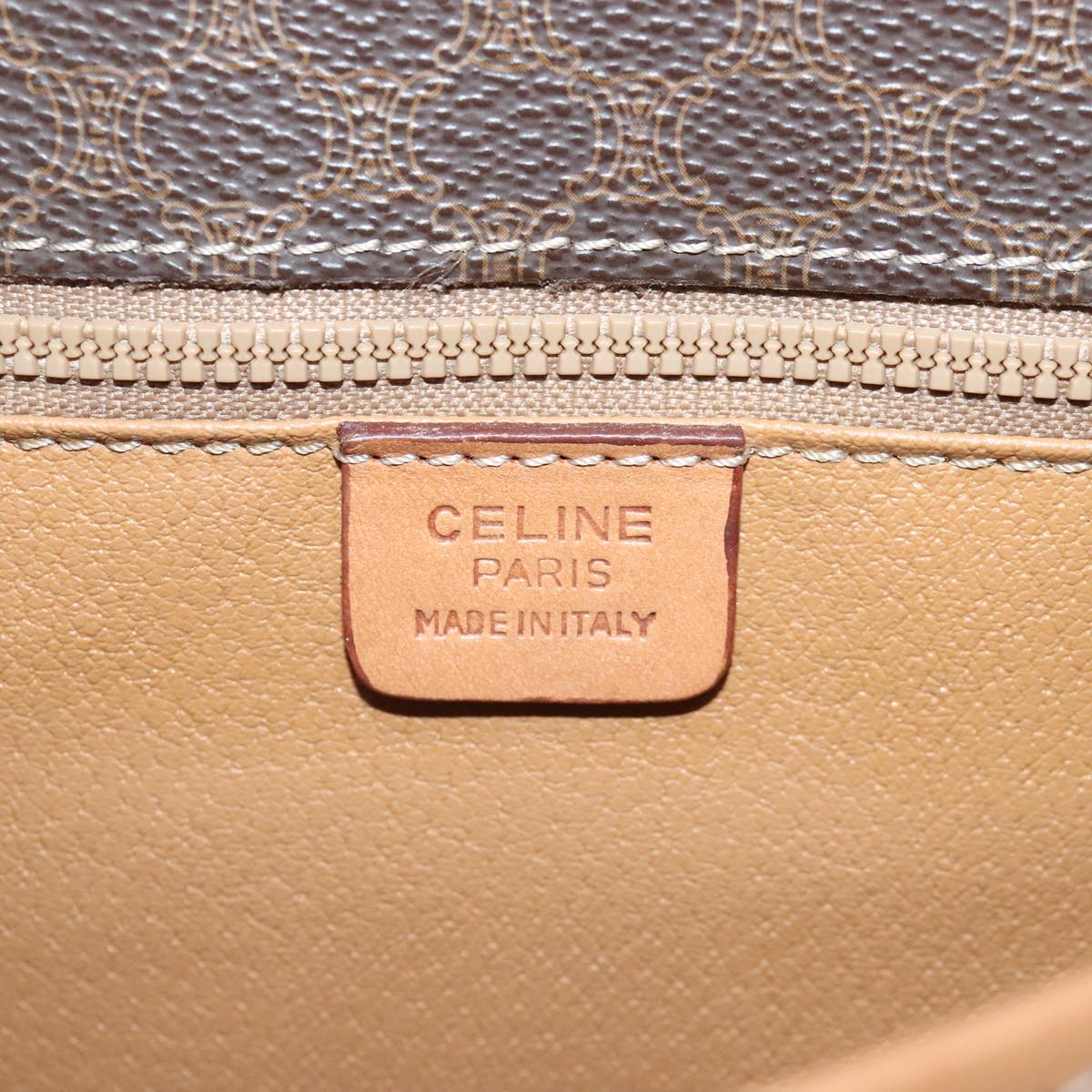 CELINE Macadam Canvas Shoulder Bag PVC Leather Brown Gold Auth yk15449