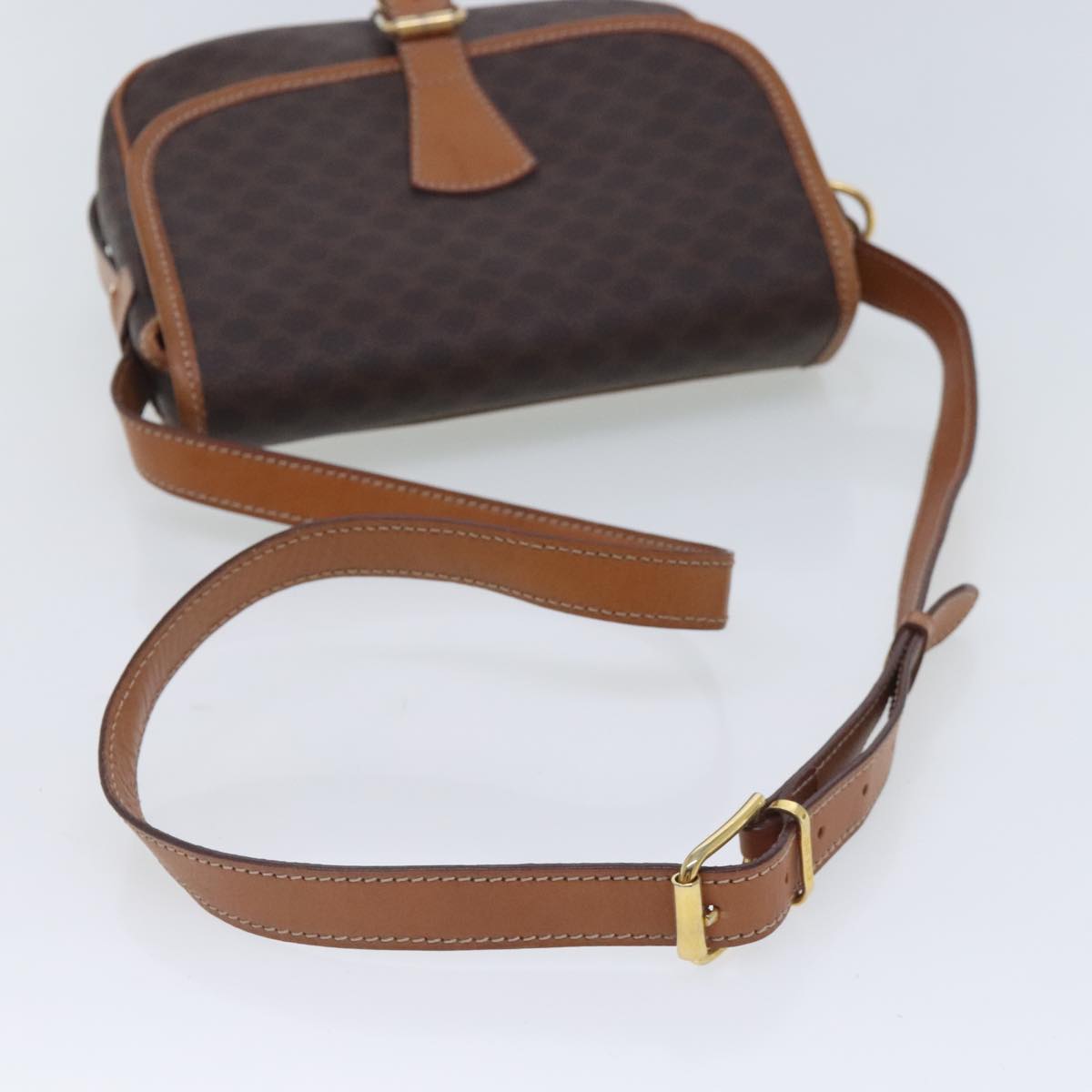 CELINE Macadam Canvas Shoulder Bag PVC Leather Brown Gold Auth yk15449