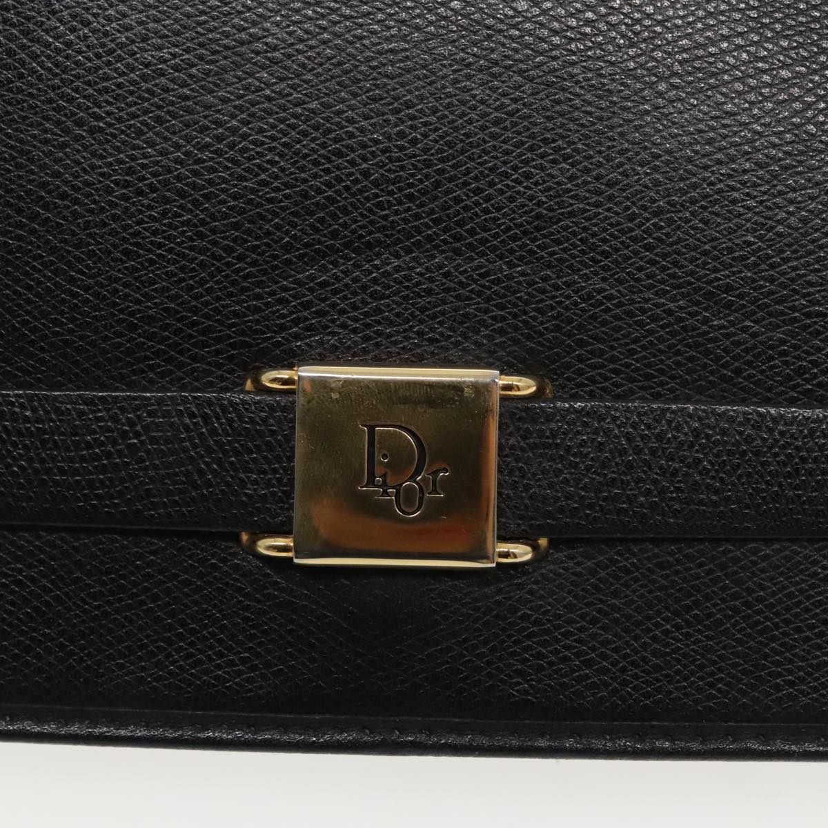 Christian Dior Shoulder Bag Leather Black Gold Auth yk15456