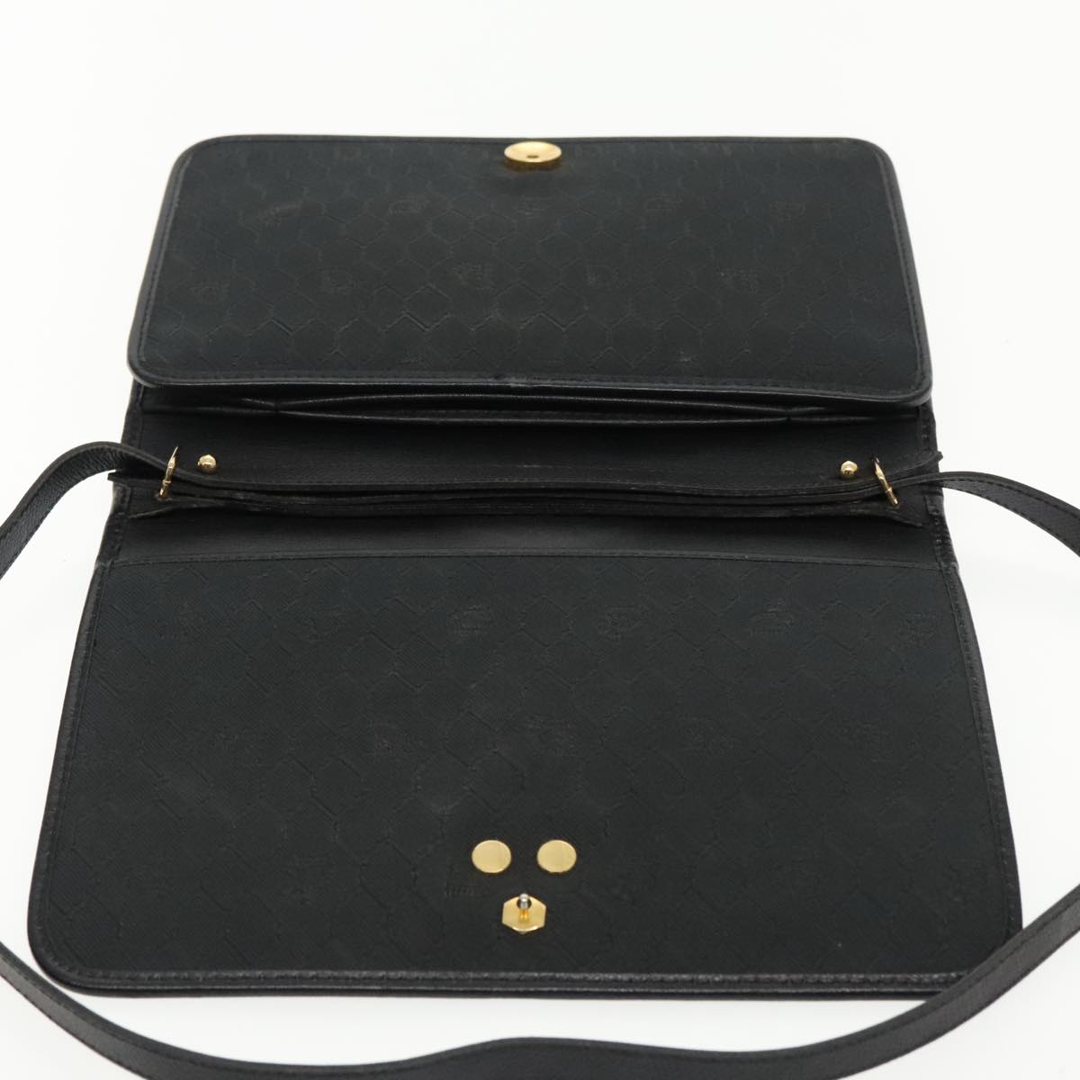 Christian Dior Shoulder Bag Leather Black Gold Auth yk15456