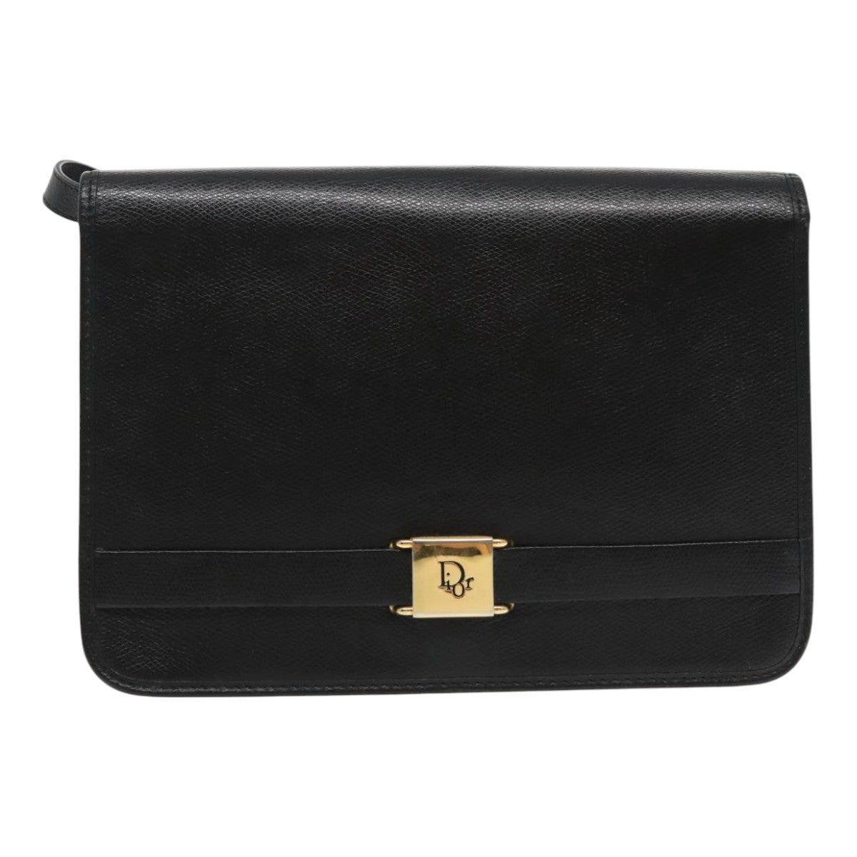 Christian Dior Shoulder Bag Leather Black Gold Auth yk15456