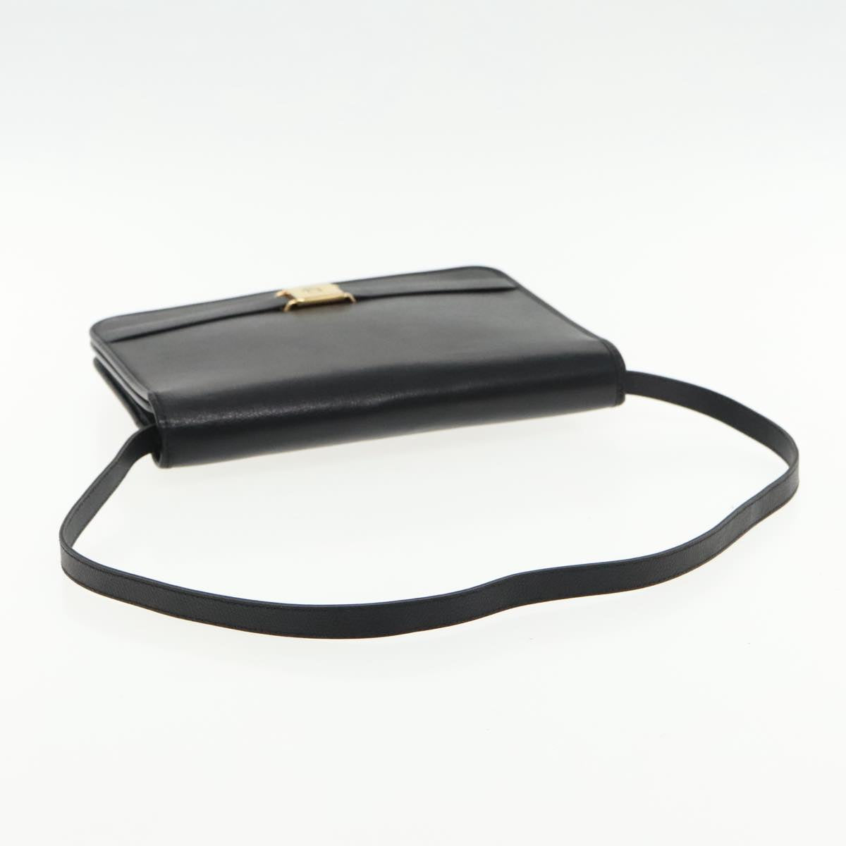 Christian Dior Shoulder Bag Leather Black Gold Auth yk15456